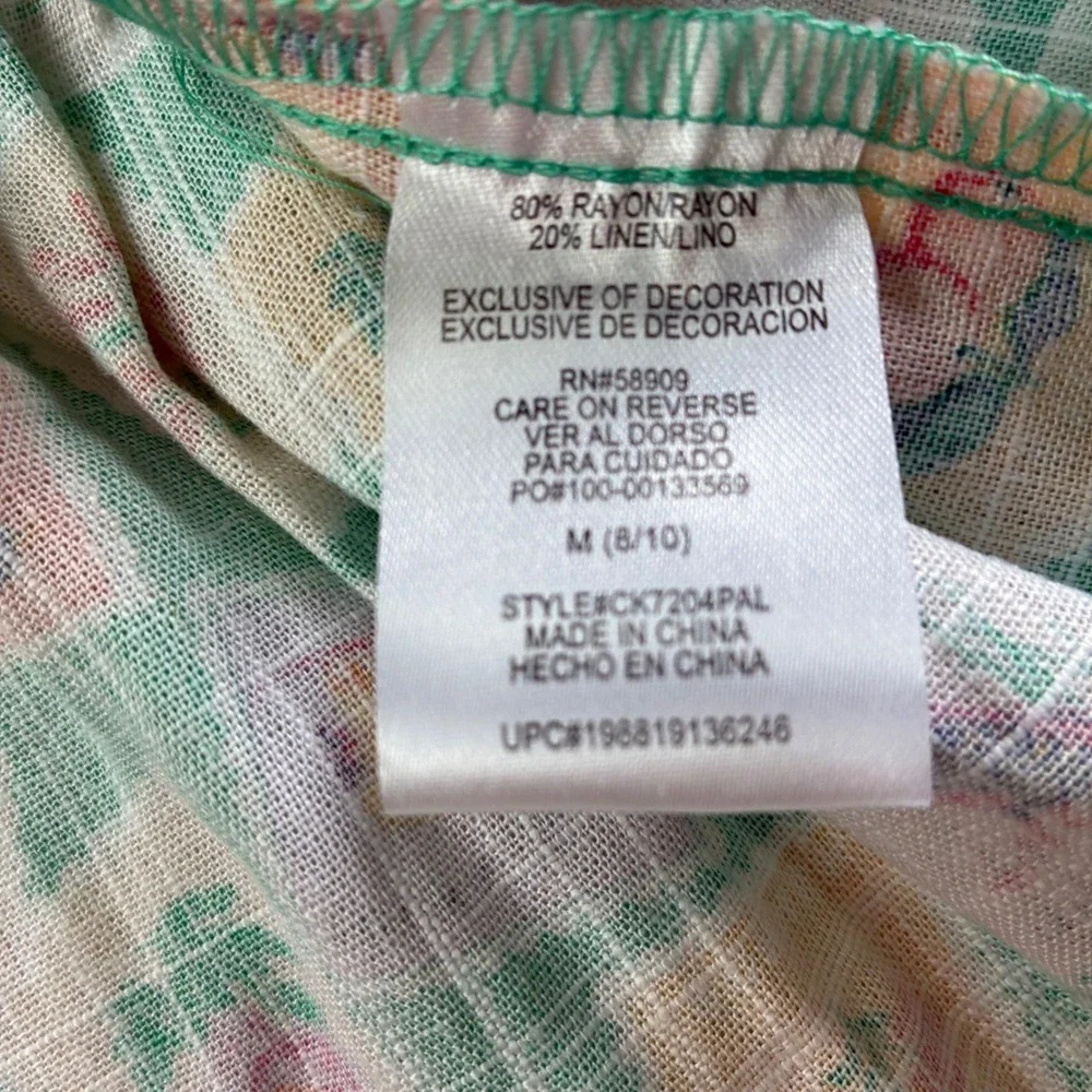 Copper Key Girls Med 10/12 Green Postage Stamp Smocked Tiered Dress Linen Blend